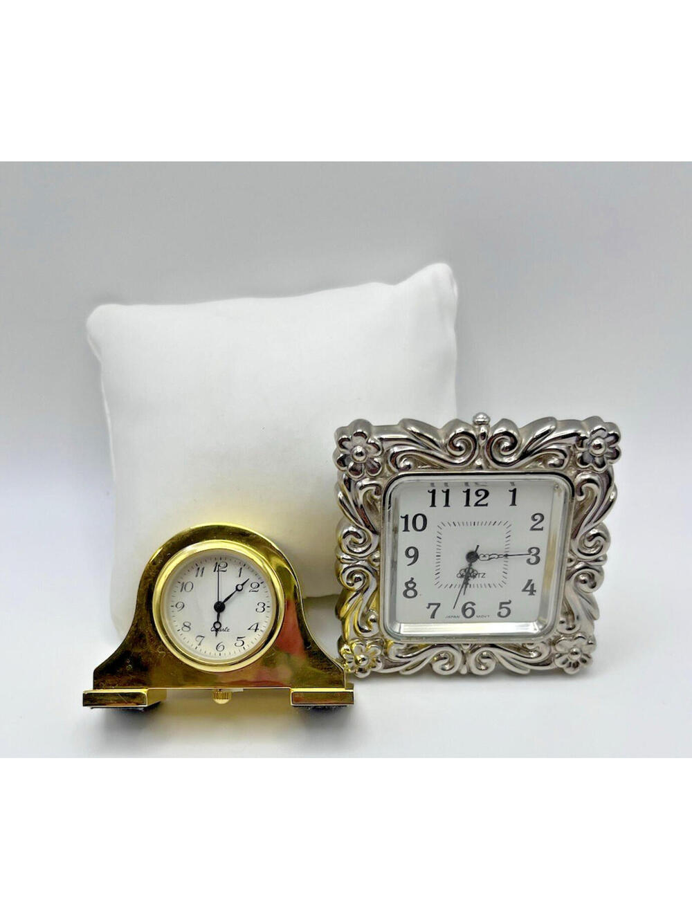 Clock Novelty mini desk two pcs.  One in silver frame one mantle style working